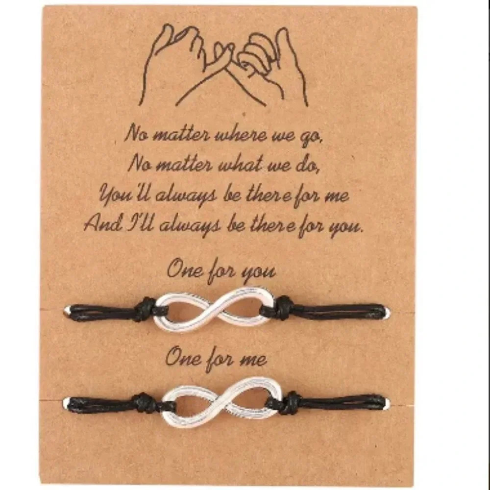 New! Best friends silver tone adjustable infinity bracelets‎ set of 2